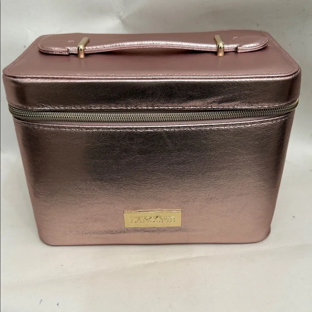 Lancome Metallic Pink Gold Makeup Cosmetic Travel Storage Bag With Handle New